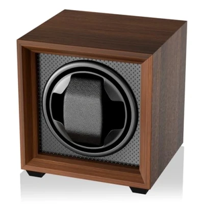 Afbeelding van Fousenuk Horlogeopwinder, voor automatische horloges, stille motor, 2 instelmodi, vierkante walnootkleurige behuizing, met USB oplaadaansluiting en traagschuim, mechanisch opwinden van je