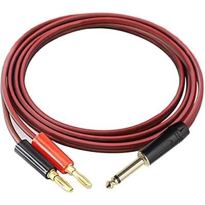 Afbeelding van 1/4 TS naar banaanstekker, 6.35mm Phono banaanstekker luidspreker audiokabel, vergulde mannelijke dubbele banaanstekkers OFC HiFi luidsprekerdraad voor DJ toepassing, mixer, hoofdtelefoon Jack 2m