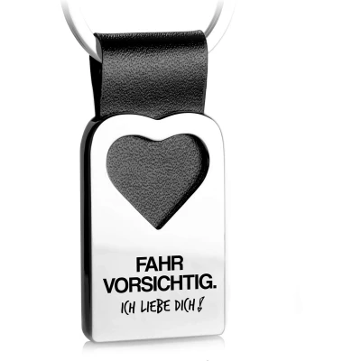 Afbeelding van FABACH Hart sleutelhanger met gravure van leer auto geluksbrenger hanger voor uw lievelingsmens fahr voorzichtig Ik hou jezelf
