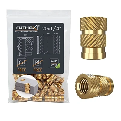 Afbeelding van ruthex 1/4“ Schroefdraadbus 20 stuks RX 20x12,7 messing schroefdraadbussen Insteekmoer voor kunststof onderdelen kan door warmte of echografie worden ingebracht in 3D geprinte