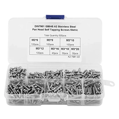 Afbeelding van Schroeven, 500 stuks M3 roestvrij staal 304 / koolstofstaal schroeven kruis aandrijfknop hoofd zelfsnijdende kits met doos (roestvrij 304)