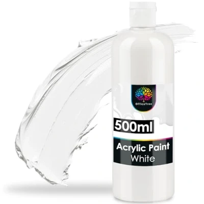 Afbeelding van OfficeTree acrylverf, wit, 500 ml, waterbasis, voor acrylschilderen, hobbykunstenaars, witte waterdicht, ideaal om te mengen