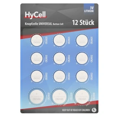 Afbeelding van HyCell lithium knoopcelset CR2025 CR2032 CR2450, 12 stuks, 3V, lange levensduur