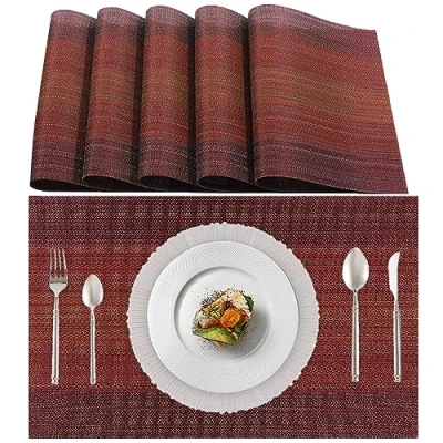 Afbeelding van Lumaca Set van 6 Wasbare Placemats, (70% PVC en 30% Polyester) Ontbijtplacemats, Makkelijk Schoon te Maken, Antislip, Hittebestendig, Ideaal voor de Keukentafel, Rood