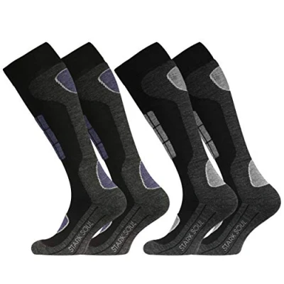 Afbeelding van 2 paar Skisokken Wintersokken Snowboardsokken Badstofvoering Zwart/Grijs Zwart/Blauw Maat 43 46