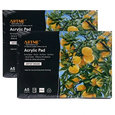 Afbeelding van ARTME A5 acryl pad (2 stuks) x 12 vellen/400gsm extra zwaargewicht/koudgeperst/zuurvrij Premium kwaliteit tekenblok schetsboek en gouache schilderij (A5 2pk)