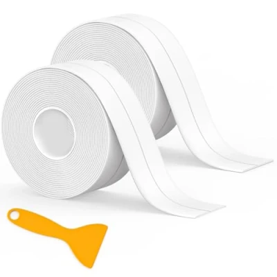 Afbeelding van 2 Packs Caulk Tape Waterdichte Zelfklevende, Bad Strip Sealant Sealing voor Keuken Countertop, wastafel, badkamer, toilet, vloer Wall Edge Protector (wit 10.5Ft X 1.5In)