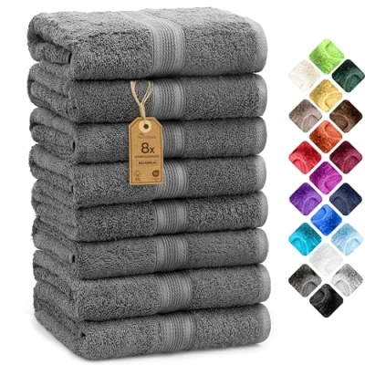 Afbeelding van NatureMark NM HT0842 8 Pack Handdoeken, 50 x 100 cm, 100% Katoen, Antraciet Grijs