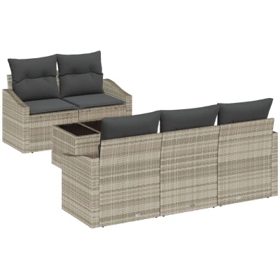 Afbeelding van vidaXL 6 delige Tuin Sofa Set met Kussens Lichtgrijs Riet