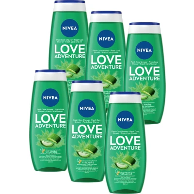 Afbeelding van NIVEA Love Adventure Douchegel Met Aloë Vera Bevat Vitamine C en E Voordeelverpakking 6 x 250 ml