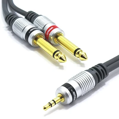 Afbeelding van 3.5mm naar 6.35mm x2 Kabel Splitter Vitalco 3m Mini Jack 3.5 1/8 Inch Stereo Twin 6.3 1/4 Mono Mannelijke Plug Goud OFC