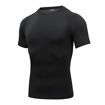 Afbeelding van AMZSPORT Heren compressieshirt korte mouwen functionele shirts Cool Dry Training Running Top, Zwart 112025, L