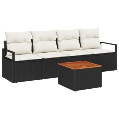 Afbeelding van vidaXL 5 delige tuinsofa set met kussens zwart poly rattan acacia