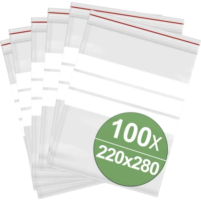 Afbeelding van Hersluitbare zak met etiketstrook (b x h) 220 mm 280 Transparant Polyethyleen
