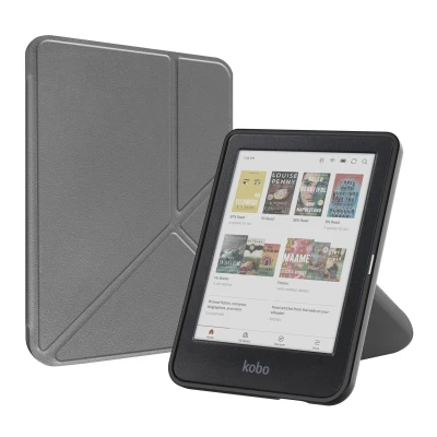 Afbeelding van Kobo Clara BW Hoes: iMoshion Origami Bookcase E Reader Grijs Kunstleder Hoezen