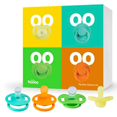 Afbeelding van Love Noobs fopspenen 0 6 maanden, startpakket voor babyfopspenen, benodigdheden pasgeborenen, kersendummies, orthodontische dummies, siliconen pop, set van 4 stuks, baby&#039;s