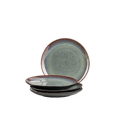Afbeelding van MÄSER 935131 Serie Teona, 4 delige set dessertborden met groen bruin reactief glazuur, dessertbordenset van keramiek in moderne discrete coupe vorm, aardewerk