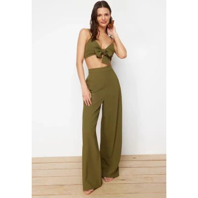 Afbeelding van Trendyol Blauwe Geweven Geknoopte Blouse Broek Strandset Tbess22Au0108