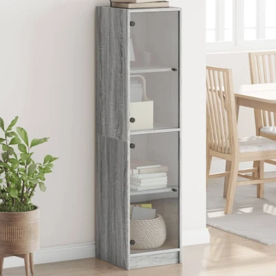 Afbeelding van Hoge kast met glazen deuren 35x37x142 cm grijs sonoma eiken