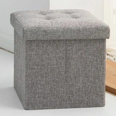 Afbeelding van Oak &amp; Tea Opslag Ottomaanse Zitting Opvouwbare Opbergdoos Met Deksel Voetbank Voor Kinderen Volwassenen Speelgoed Grijs 30x30x30cm