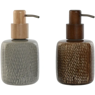 Afbeelding van Zeepdispenser Home ESPRIT Bruin Grijs Polyethyleen Keramiek 8,5 X 16 cm (2 Stuks)