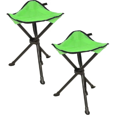 Afbeelding van Redcliffs Opvouwbaar krukje 2x driepoot camping/outdoor groen D34 x H40 cm Campingkrukjes