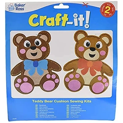 Afbeelding van Baker Ross FE356 Teddy beer Kussen Naai Sets Pakket van 2, set voor Kinderen, Creatieve Activiteiten Ideaal Knutselproject