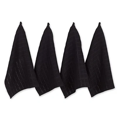 Afbeelding van DII Windowpane Vaatdoek Set, Katoen, Zwart Solid, 16x26
