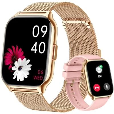 Afbeelding van Popglory Smart Horloge voor Vrouwen Mannen, 2 inch Smartwatch Make/Antwoord Oproep, Fitness Bloeddruk, Hartslag, 100+ Sport Activity Tracker Stapteller Android iOS