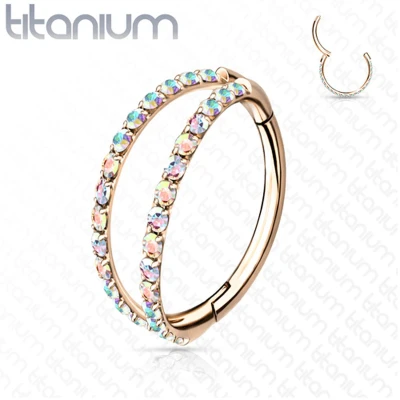 Afbeelding van piercing clicker titanium dubbel lined rose gold plated 1.2X8