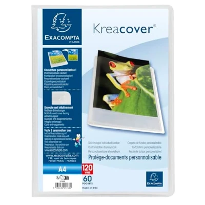 Afbeelding van Exacompta Ref. 5768E Pak van 5 Kreacover Chromaline documentenhoezen 60 gladde kristalhoezen 120 weergaven voor A4 afmetingen 24 x 32 cm omslag halfhard polypropyleen kleurloos