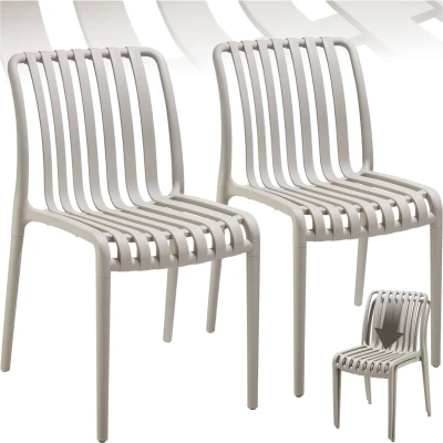 Afbeelding van tectake® Set van 2 Tuinstoelen Alcudia Taupe Kunststof Stoelen Stapelbaar voor Tuin, Terras of Balkon Weerbestendig en UV bestendig Draagkracht 120kg per Tuinstoel