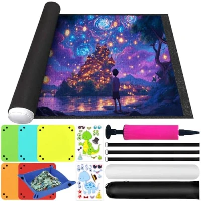 Afbeelding van KIMIGO Puzzelmat,puzzel jigsaw mat,Jigsaw rollen,Draagbare roll mat,Puzzelmat voor puzzels,rolmat,met tot 1500, 2000, 3000 Puzzelstukjes,Puzzelrolmat het opbergen van puzzels