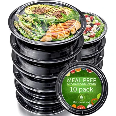 Afbeelding van 10 stuks: herbruikbare maaltijd /voedselbereidingsdozen met luchtdichte deksels, stapelbare, magnetron , vaatwasmachine en diepvriesbestendige lunchdozen, maaltijdbereiding deksels (rond)