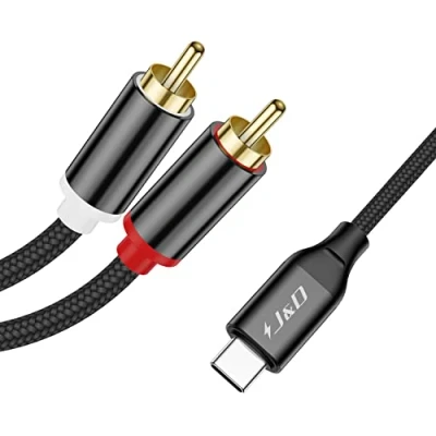 Afbeelding van J&amp;D USB C naar 2 RCA Audio Kabel, Gevlochten Stereo Converter Snoer Type Male 2RCA Y Splitter Kabel Geschikt voor Google Pixel 6/7/7 Pro, Home Theater Versterker TV Speaker, m
