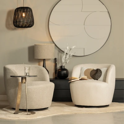 Afbeelding van Woood Serra draaifauteuil geweven Stof zand