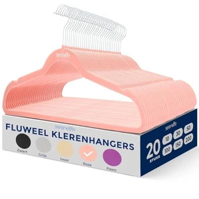 Afbeelding van SereneLife Kleerhangers, Fluwelen Hangers, Antislip Duurzame Kledinghangers Set 20 Stuks, Met 360 Draaihaak