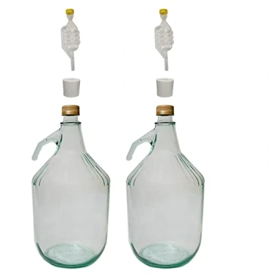 Afbeelding van DIAH DO IT AT HOME 2 x 5L Demijohn met schroefdop + luchtsluis en bung luchtsluis, gistingsfles Cider Carboy 1 gallon, wijn maken, opslag