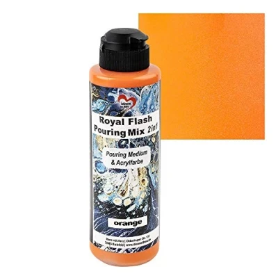 Afbeelding van Ideen mit Herz Royal Flash Pouring Mix 2 in 1, gieten medium &amp; metallic acrylverf met glittereffect, 180 ml, geen verder mengen vloeistof, of siliconenolie nodig (oranje)