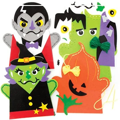 Afbeelding van Baker Ross FE742 Halloween handpop naaisets pak van 4, handpoppen voor kinderen, naaiset ideaal kunst en handwerkproject