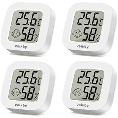 Afbeelding van 4Pack kamerthermometer Vaikby, Indoor Thermometer Hygrometer, Mini digitale temperatuur vochtigheidsmeter meter Monitor, Groot LCD scherm Celsius voor huis, kas, baby, kantoor, thuis, tuin, kelder