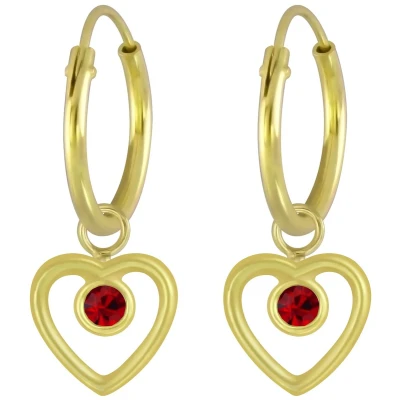 Afbeelding van JoyS Zilveren hartje bedel oorbellen kristal rood oorringen voor kinderen 14k goudplating