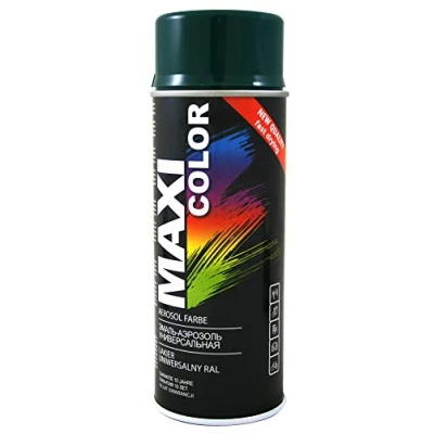 Afbeelding van Maxi Color NEW QUALITY spuitlak lakspray glans 400 ml universele spray nitro cellulose verf in sneldrogende spuitverf (RAL 6009 dennengroen glanzend)