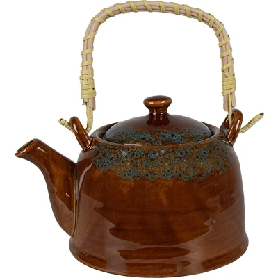 Afbeelding van Clayre &amp; Eef Theepot met Filter 750 ml Bruin Blauw Keramiek Theekan