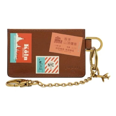 Afbeelding van FOSSIL Ticket Card Case Keychain Brown Multi