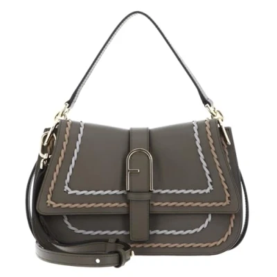 Afbeelding van FURLA Leren Schoudertas Flow Top Handle Toni Sage Kaki