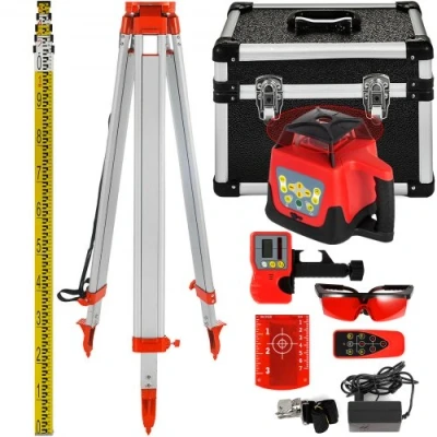 Afbeelding van VEVOR Professionele rotatielaser max. werkbereik 500 m rood, lijnlaser 360 graden laser hoogtemeter water en stofdicht buitenwerktijd 20 uur met statief liniaal elektra