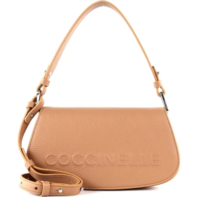 Afbeelding van COCCINELLE Leren Handtas Schoudertas Myrtha Maxi Log Mini Crossbody Bag Skin Lichtbruin