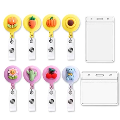 Afbeelding van Intrekbare Badgehouder, 8 Stuks Leuke Badge Haspelclips En Id Kaarthouder, Reel Sleutelhanger Badgehouder Clip Voor Kantoor Leraren Student Kaart Sleutelbadgehouder