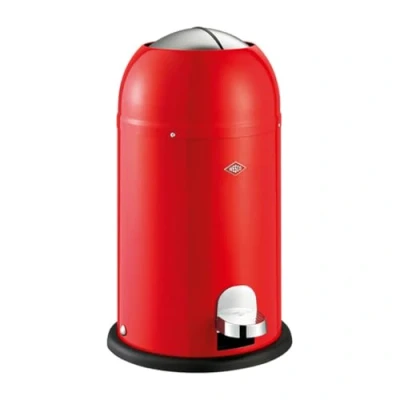 Afbeelding van Wesco Kickmaster Junior Afvalbak in de kleur rood, gepoedercoat plaatstaal, ingebouwde demper, 12 liter volume, kunststof inzetstuk, inwerpklep